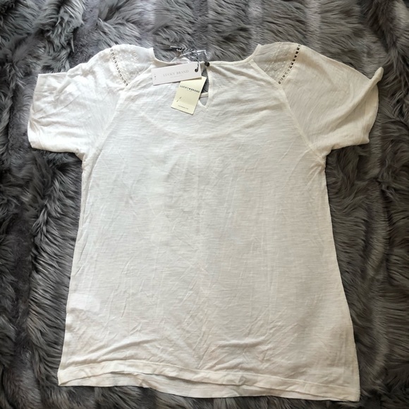 { Lucky Brand } Ivory Embroidered Short Sleeve Top - Picture 7 of 7